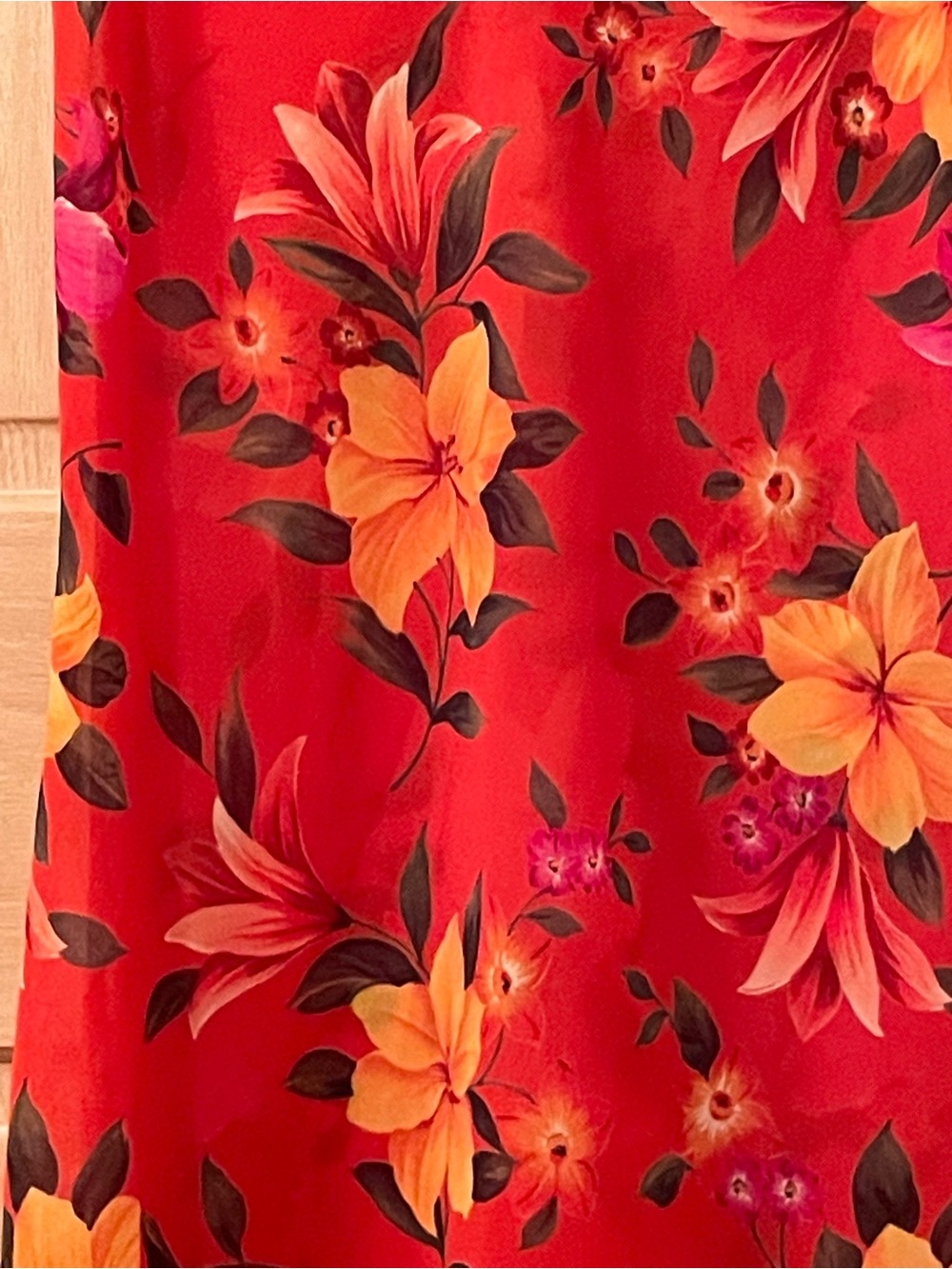 Victoria's Secret Sheer Red Floral Slip Dress with Green Leaf Accents - Picture 3 of 11